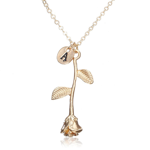 New Fashion Letter Design Capital Initial Necklace Women's Personalized Name Necklace Rose Flower Jewelry For Birthday Gift X146