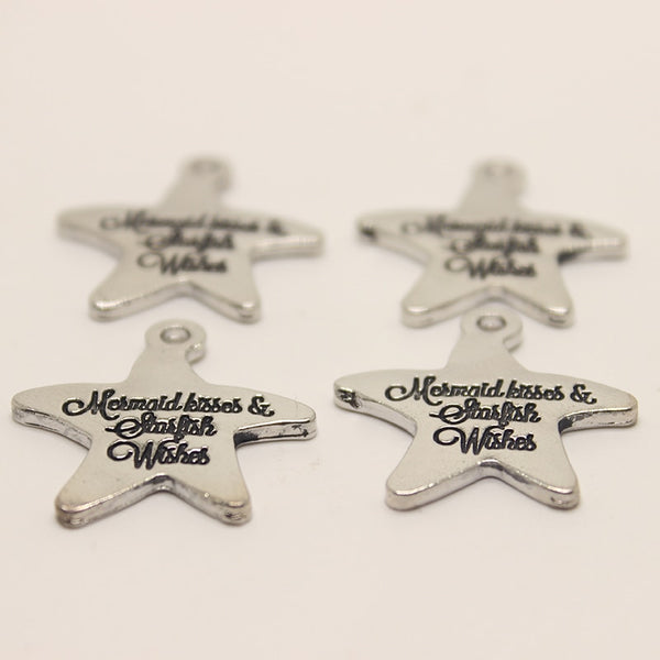 8pcs-- Star Charm27x26mm Mermaid Kisses And Starfish Wishes Charms pendant