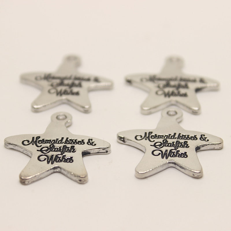 8pcs-- Star Charm27x26mm Mermaid Kisses And Starfish Wishes Charms pendant