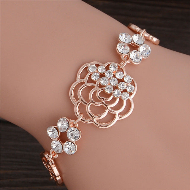 Women Fashion Bridal Jewelry Flower Opal Charm Bracelets Gold Color Crystal Statement Bracelets & Bangles