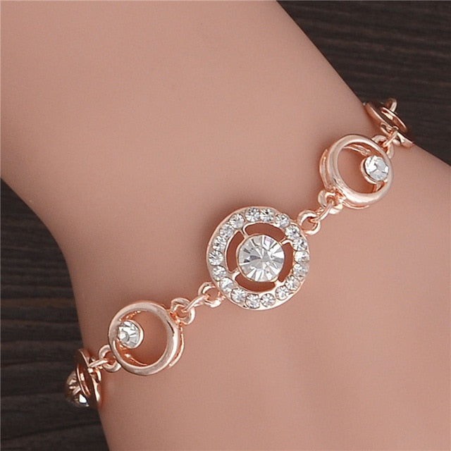 Women Fashion Bridal Jewelry Flower Opal Charm Bracelets Gold Color Crystal Statement Bracelets & Bangles