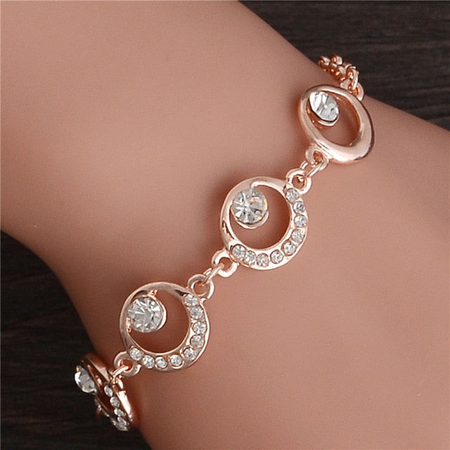 Women Fashion Bridal Jewelry Flower Opal Charm Bracelets Gold Color Crystal Statement Bracelets & Bangles