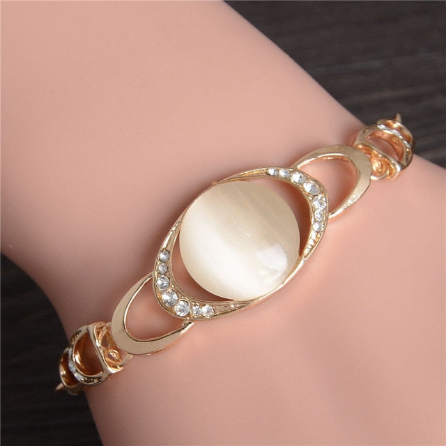 Women Fashion Bridal Jewelry Flower Opal Charm Bracelets Gold Color Crystal Statement Bracelets & Bangles