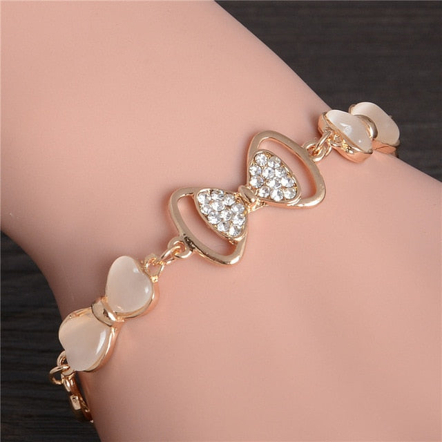 Women Fashion Bridal Jewelry Flower Opal Charm Bracelets Gold Color Crystal Statement Bracelets & Bangles