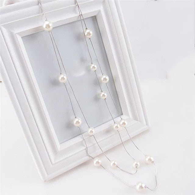 Long Double Layer Simulated Pearls LadIes Necklaces Clavicle Fashion Jewelry Sweater Chain Long Necklace For Women 2018 New R5EG