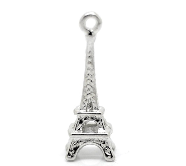 DoreenBeads Zinc metal alloy Charm Pendants Eiffel Tower Silver Tone 24mm(1") x 8mm( 3/8"), 5 Pieces 2017 new