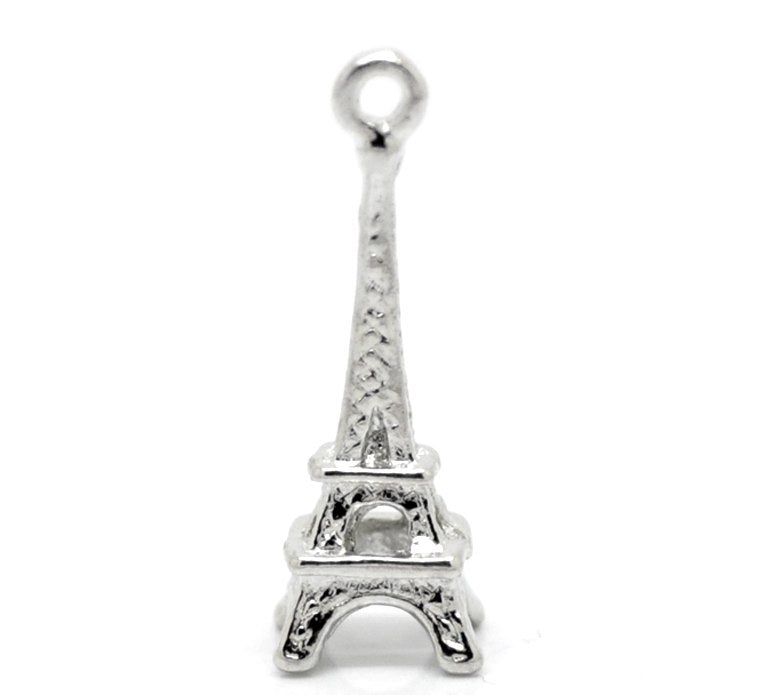 DoreenBeads Zinc metal alloy Charm Pendants Eiffel Tower Silver Tone 24mm(1") x 8mm( 3/8"), 5 Pieces 2017 new