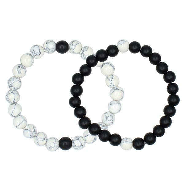 UEUC King&Queen Crown Distance Couple Bracelets His Hers Black Matte Agate 8mm Beads Bracelet